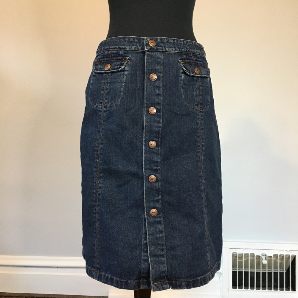Y2K DKNY Snap Front Denim Midi Skirt, 4